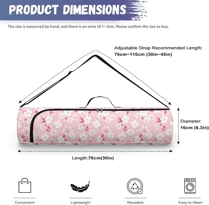 ZCFYGDX Yoga Mat Bag with Adjustable Shoulder Strap and Handle Zipper, 30in Wide x 6.3in Diameter for Yoga Mat Storage