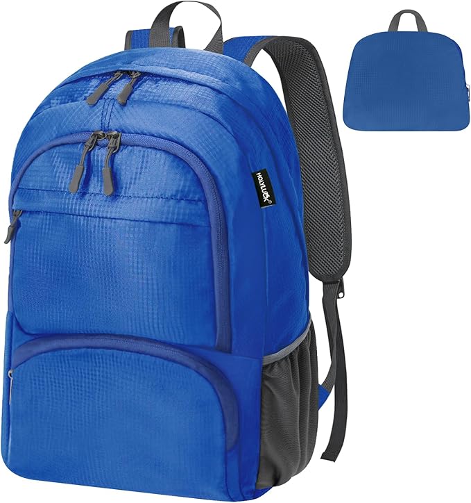 HOLYLUCK 20L lightweight packable Hiking Daypack Foldable Backpack for Men Women Small Travel Outdoor Foldable Shoulder Bag-blue