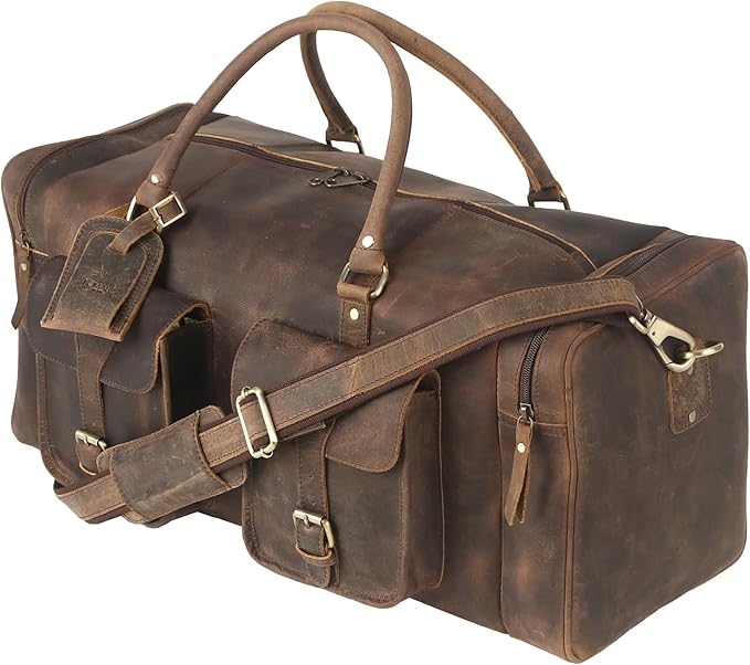 KomalC 24 inch Duffel Bag Travel Sports Overnight Weekend Leather Duffle Bag for Gym Sports Cabin Holdall bag