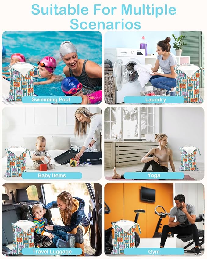 ALVABABY 2pcs Cloth Diaper Wet Dry Bags Waterproof Reusable with Two Zippered Pockets Travel Beach Pool Daycare Soiled Baby Items Yoga Gym Bag for Swimsuits or Wet Clothes 2LM22