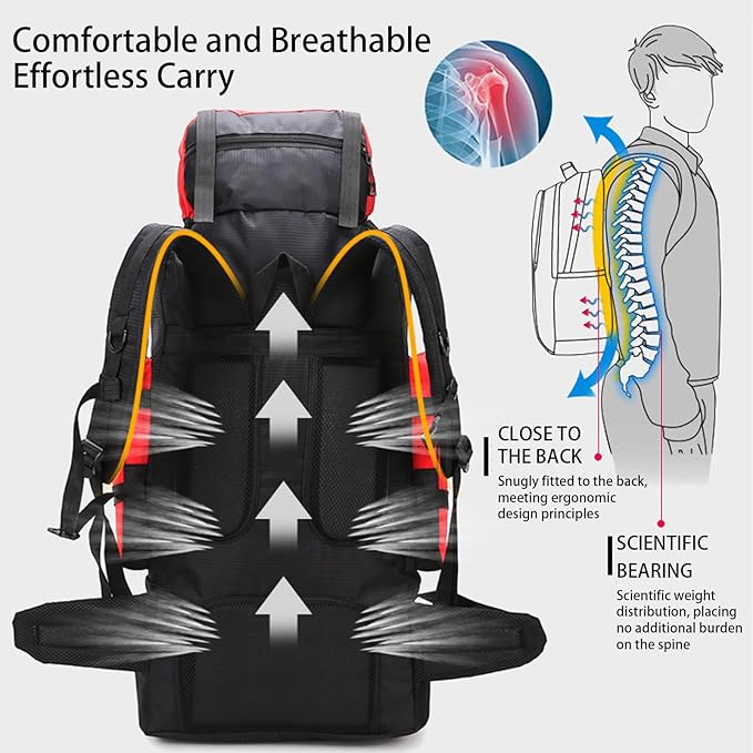 Lawaia 90L Hiking Backpacks Camping Waterproof Backpacking Travel Bag Trekking Back Pack Large Capacity Internal Frame Outdoor Daypacks Rucking Backpack Climbing Ruck Sack for Men Women-Black