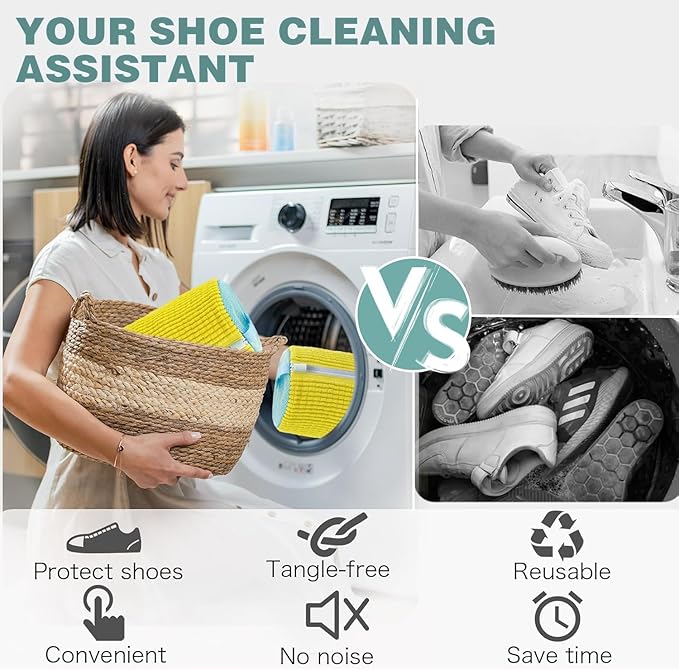 Shoe Washing Machine Bag Laundry Shoe Bag for Washer and Dryer Reusable - 2-Pack Reusable Shoes Cleaning Bags, 360° Deep Clean for Tennis Shoes, Comes with 10 White dust-Proof Storage Bags.