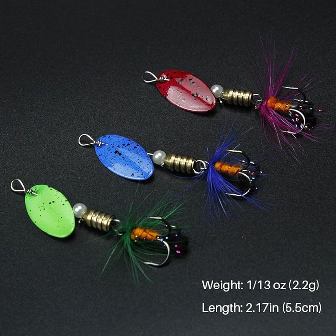 FouceClaus 10pcs Spinner Lures Baits with Tackle Box, Bass Trout Salmon Hard Metal Rooster Tail Fishing Lures Kit