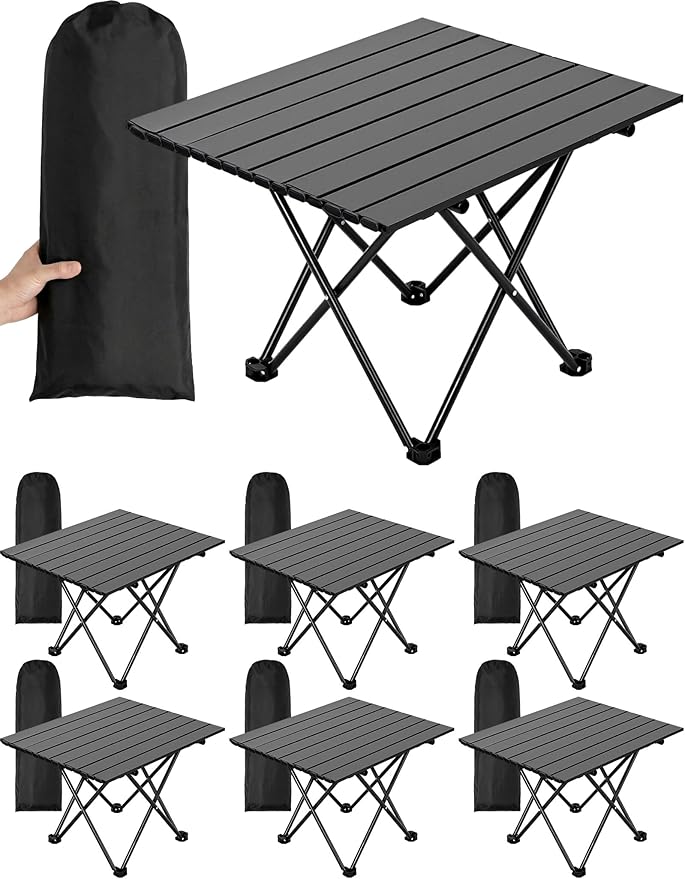 Nuenen 6 Pcs Portable Camping Table Bulk 22 x 17 x 16 Inch Compact Camping Folding Table with Carry Bag for Camp Essentials Hiking Picnic BBQ Cooking Beach Fishing Travel Outdoor Use