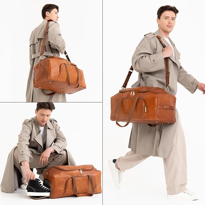 Berliner Bags Vintage Genuine Leather Duffle Denver XL for Travel or the Gym, Weekender Bag with shoe compartment, Overnight Bag for Men and Women - Brown