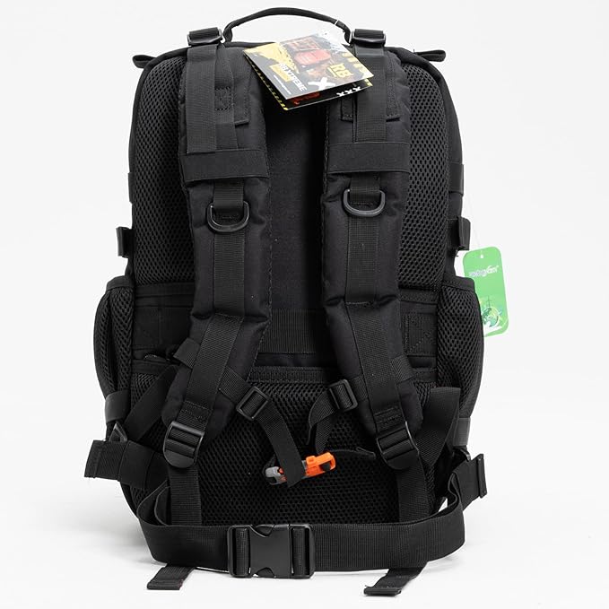 Xtreme 30L Tactical Backpack - Carry-On Travel and Gym Daypack with 16-inch Laptop Sleeve, Stick Holder, Double Bottle Pockets, Recycled-Fabric Shell, Reliable Zippers, Rain Cover (Black)