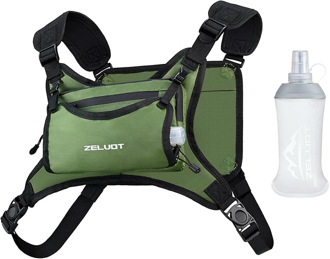 Zelvot Running Vest with 350ml Soft Flask, Lightweight Adjustable Chest Pack with 4 Pockets, Reflective Chest Bag for Women Men for Trail Running, Hiking, Cycling, Marathon