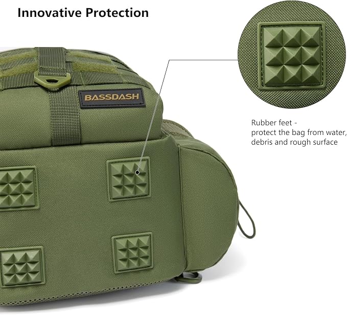 BASSDASH Convertible Fishing Backpack Sling Bag with Rod Holder, Adjustable Tactical Water-Resistant Tackle Storage Pack FP07