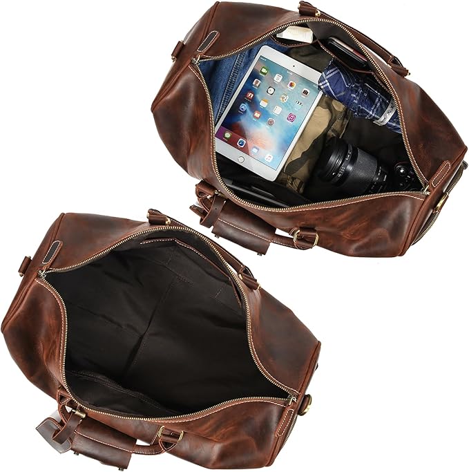 Full Grain Leather Duffel Bags for Men and Women 20 Inch Travel Overnight Weekend Leather Bags Travel Duffel for Men, 9804 Brown