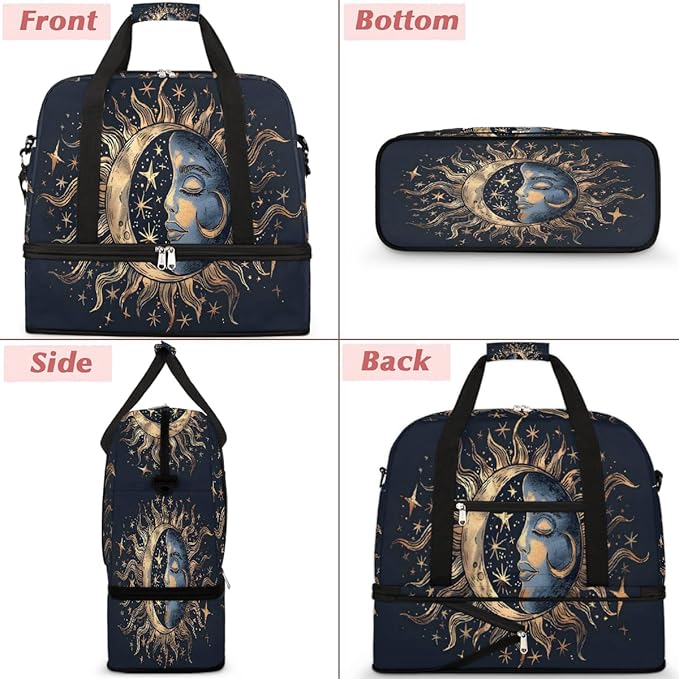Sun Design Cool Travel Duffle Bags With Shoes Compartment for Women Men Weekender Overnight Bag Foldable Sports Tote Gym Carry On Luggage Handlebag for Travel Yoga Hospital Workout