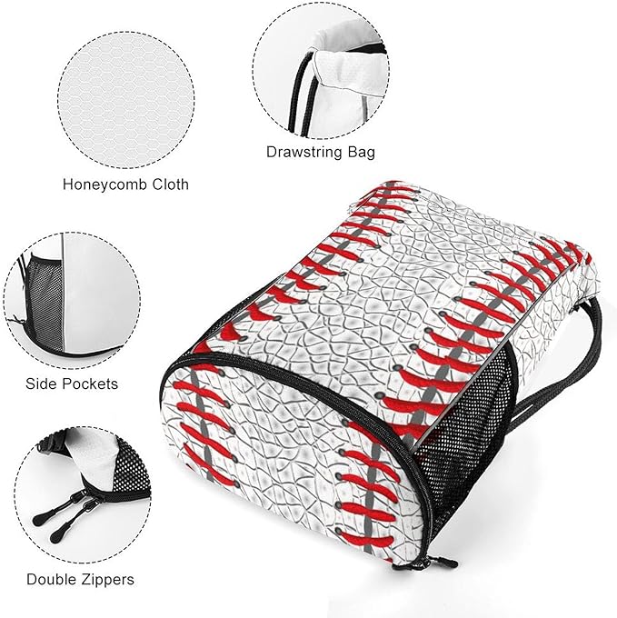 Baseball Drawstring Backpack Gym Bag With Shoe Compartment String Bag Sport Beach Swimming Sackpack For Women Men