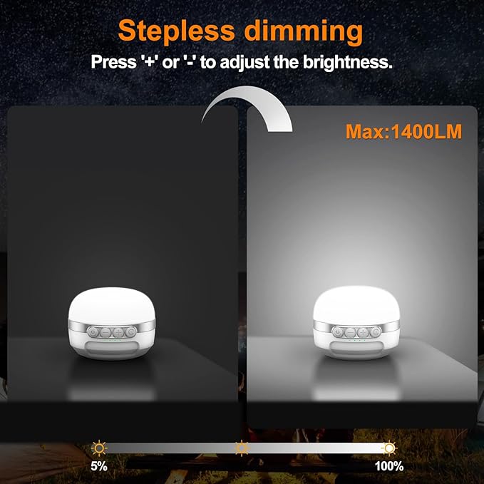 ZMNT LED Camping Lantern Rechargeable 1400LM, Up to 420H Running Time Camping Tent RGB Light, 10400mAh Emergency Hanging Light for Hurricane, Power Outages, Home, Hiking, White