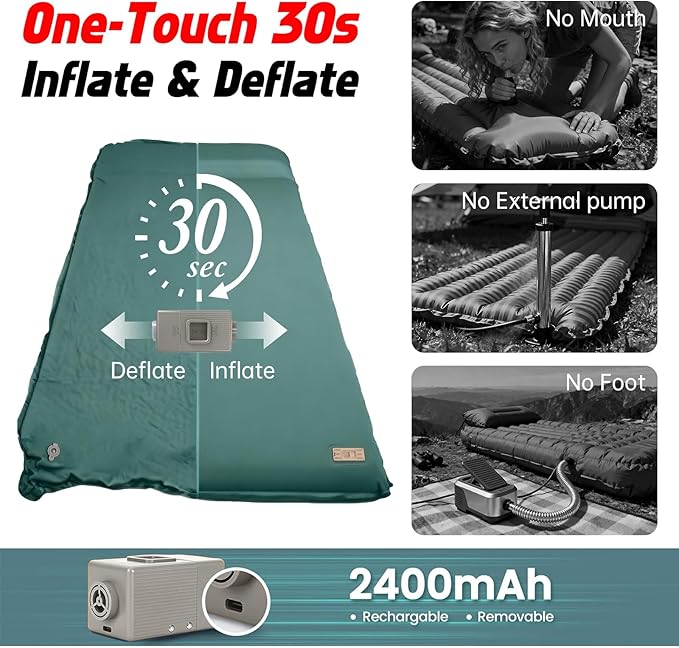 Self Inflating Camping Sleeping Pad with Electric Pump - 9.5 R-Value&3.2" Extra Thick Memory Foam Mat with Pillow, Packable for Camping, Backpacking&Car-Sleep (Includes Waterproof Camp-Pad)