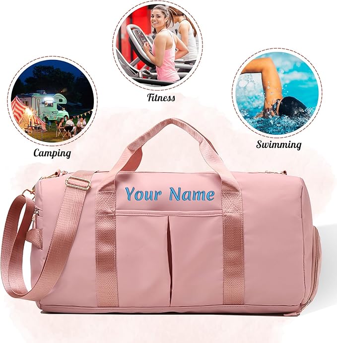 Personalized Duffel Bag, Custom Name Embroidered Gym Bag, Sports Bag with Wet and Dry Pocket & Shoe Compartment, Weekend Travel Bag, Dance & Yoga Bag (Red)