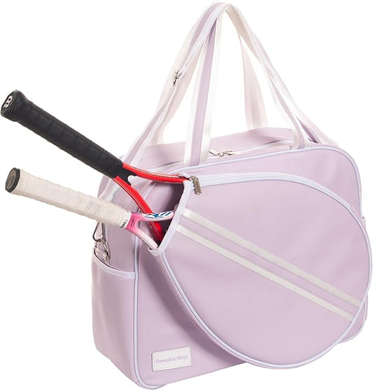 Purple PU Leather Women Large Sports Handbag Tennis Racket Shoulder Bag Tennis Tote Bag for 2 Rackets, with Water Bottle Holder