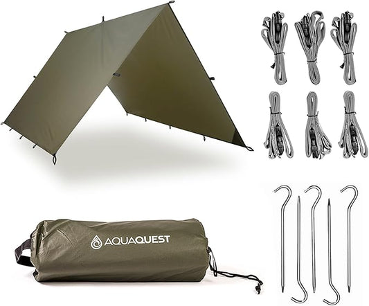 AquaQuest Guide Tarp – Ultralight Waterproof (5,000 mm) Seam-Taped 40D Ripstop Rain Fly for Backpacking, Stealth Camping & Thru-Hiking