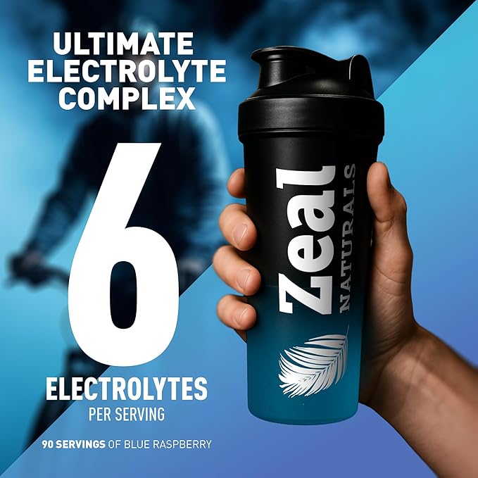 Zeal Electrolyte Powder - 90 Servings | Keto Electrolytes Powder | Zero Sugar, BCAAs, B-Vitamins | Potassium, Zinc, Magnesium | Hydration Powder Recovery Drink | Blue Raspberry