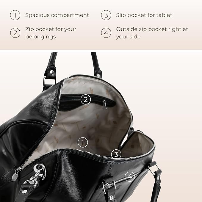 Full Grain Leather Small Duffel Bag Gym Bag Weekender Overnight Unisex Brown - Time Resistance