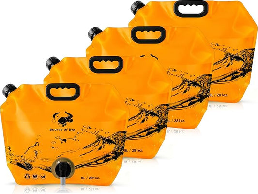 Collapsible 8L Water Storage Bag, BPA-Free Portable Folding Water Jug with Adjustable Faucet, Leakproof Emergency Water Bag for Camping, Hiking, Riding, Outdoor Sport (4, Orange)