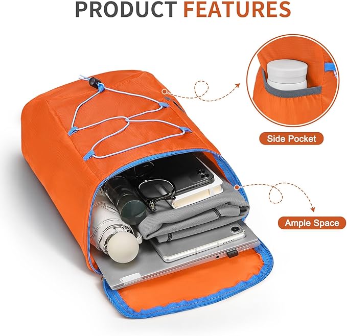 20L Hiking-Daypack Lightweight Foldable Travel Packable Backpack for Camping Cycling Outdoor, Orange