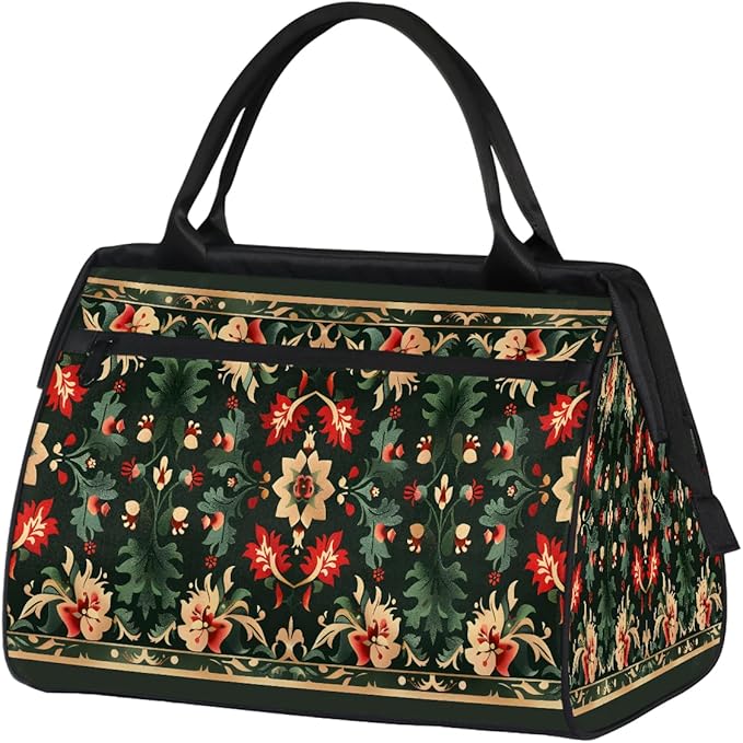 Travel Duffle Bag, Flowers Bohemian Print Overnight Weekender Tote Bag for Women Men Waterproof Carry On Luggage with Zipper Lightweight Sport Gym Bag for Traveling Yoga Camping Traveling Gifts