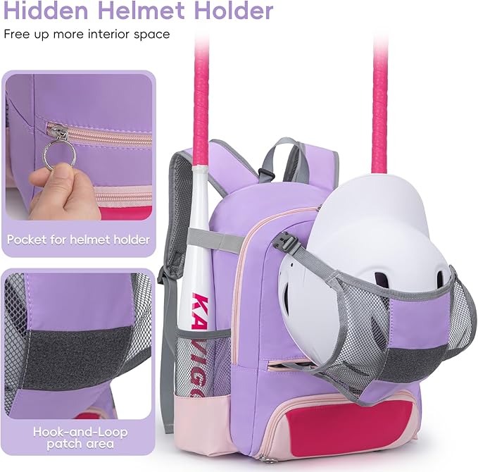 2025 Youth Baseball & Softball Bag | Ultra-Light Tball Backpack with Shoe Compartment & Helmet Holder | Skin-Soft Fabric