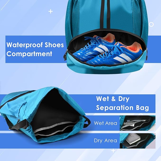 BROTOU Soccer Bags, Football Backpack, Volleyball Bag, Drawstring Backpack with Ball and Shoe Compartment, Football bags for Equipment Swim Gym Bag