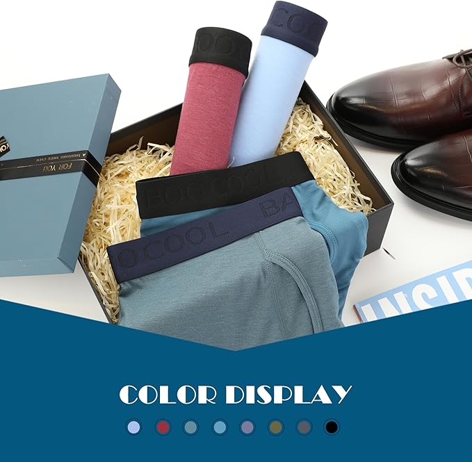 BAMBOO COOL Men's Underwear Breathable Boxer Briefs with Fly Moisture-Wicking Lightweight Underwear 7-Pack