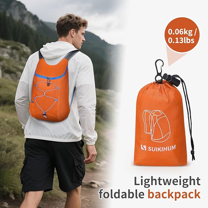 20L Hiking-Daypack Lightweight Foldable Travel Packable Backpack for Camping Cycling Outdoor, Orange