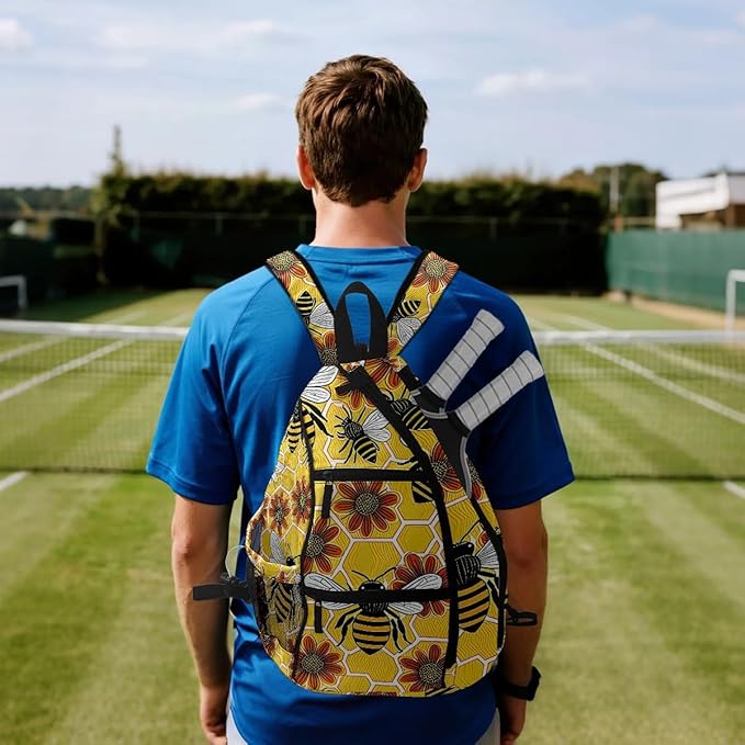 Pickleball Bag Bee Floral Yellow Pickle Ball Backpack for Women Men Premium Lightweight Crossbody Sling Bag Sports Backpack for Pickleball Paddle Tennis
