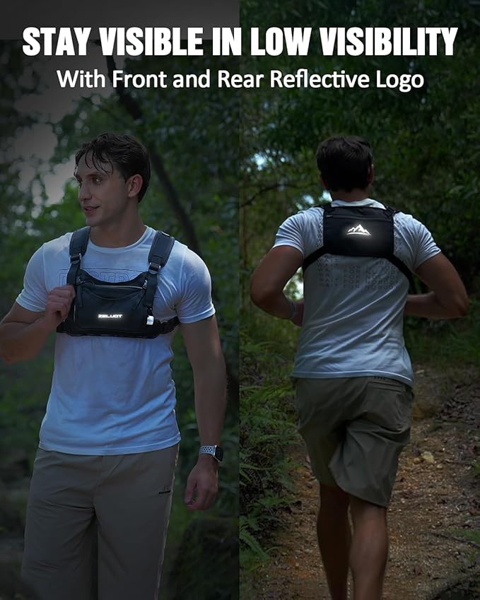 Zelvot Running Vest with 350ml Soft Flask, Lightweight Adjustable Chest Pack with 4 Pockets, Reflective Chest Bag for Women Men for Trail Running, Hiking, Cycling, Marathon