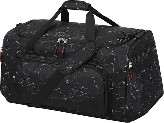 55L Large Gym Duffle Bag for Men - 22 inch Men's Sports Bag Heavy Duty Duffel Bag（Marble Black)