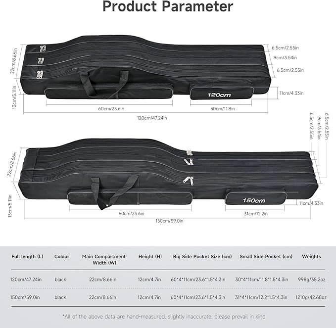 3 Layers Fishing Pole Bag,Portable 3 Layers Oxford Folding Rod Carry Case,Fishing Reel Tackle Storage Bag Case