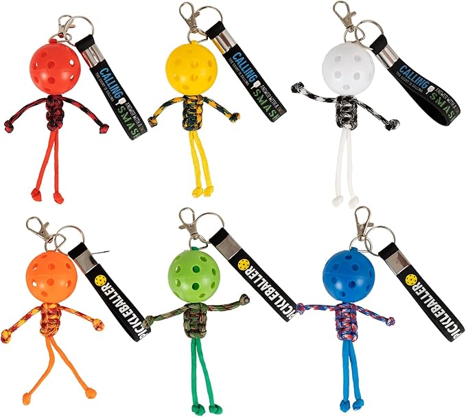 6Pcs Pickleball Handmade Keychains, Inspirational Gifts for Pickle ball Lovers Women Men, Cute Unique Design in 6 Colors