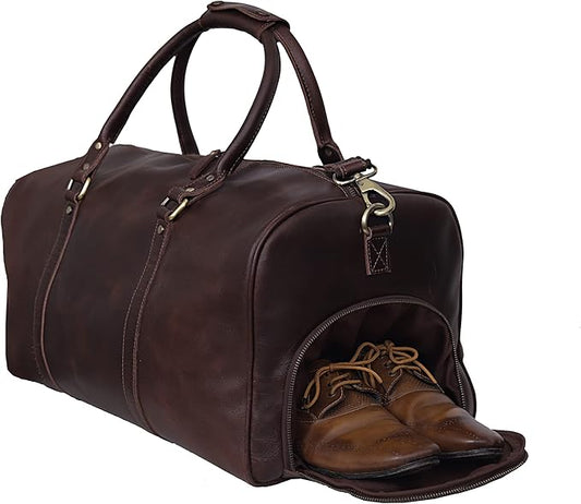 Leather Travel Bag,Weekender Overnight Bag Leather Large Carry On Bag Travel Tote Duffel Bag for Men & Women (Dark Brown)