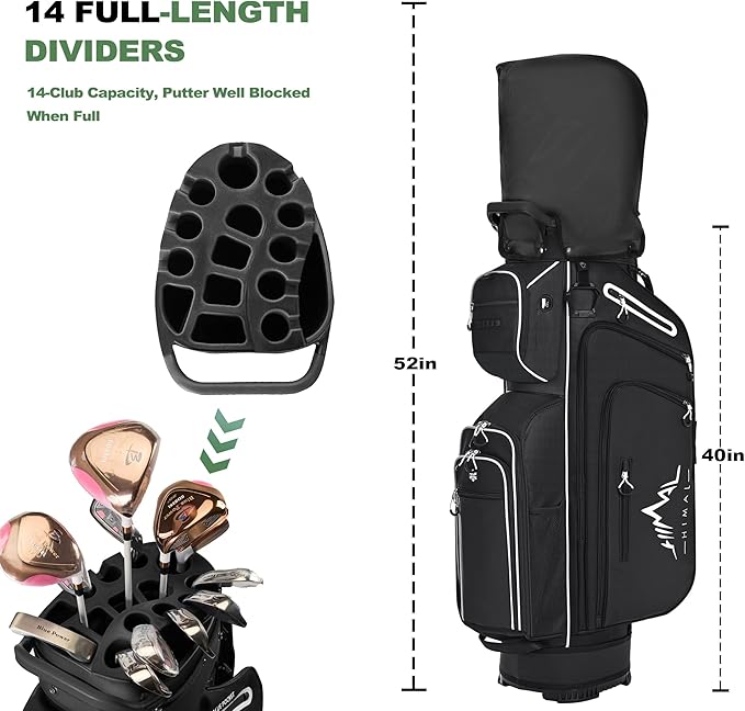 UNIHIMAL 14-Way Golf Cart Bag, Premium Full Length Golf Bag for Men with Magnetic Leather Pocket, Handles and Rain Cover