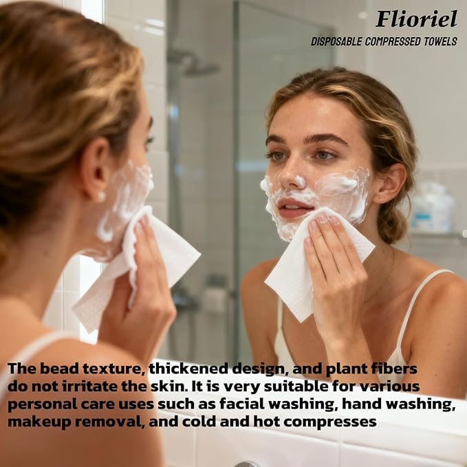 Compressed Face Towels 40 Pack with Flannel Carry Bag, Portable Disposable Washcloth Tablets, Thick & Soft Facial Towelettes for Travel Camping, Hiking, Gym, Makeup & Everyday Use