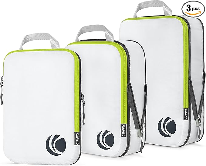 Cipway Compression Packing Cubes Set, Ultralight Expandable Travel Packing Organizers for Carry on Luggage (White 3pcs)
