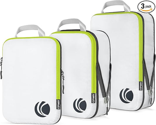 Cipway Compression Packing Cubes Set, Ultralight Expandable Travel Packing Organizers for Carry on Luggage (White 3pcs)