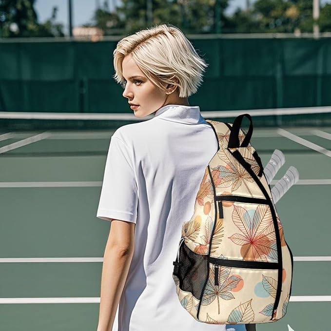 Pickleball Bag Fall Maple Leaves Pickle Ball Backpack for Women Men Premium Lightweight Crossbody Sling Bag Sports Backpack for Pickleball Paddle Tennis