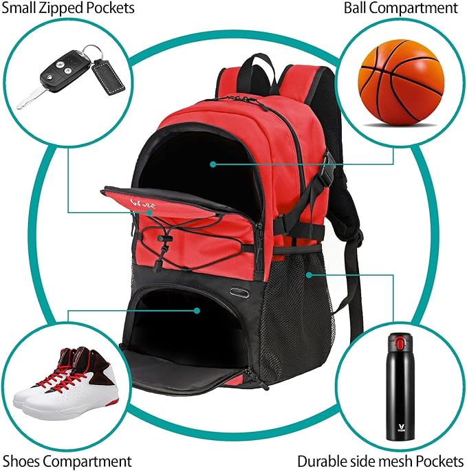 WOLT Basketball Backpack Large Sports Bag with Separate Ball Holder & Shoes Compartment, Best for Basketball, Soccer,Gym