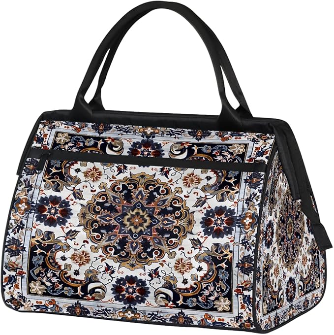 Travel Duffle Bag, Bohemian Print Flower Overnight Weekender Tote Bag for Women Men Waterproof Carry On Luggage with Zipper Lightweight Sport Gym Bag for Traveling Yoga Camping Traveling Gifts
