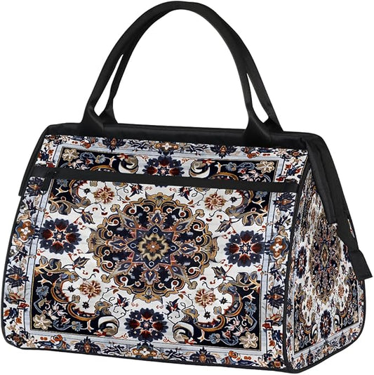 Travel Duffle Bag, Bohemian Print Flower Overnight Weekender Tote Bag for Women Men Waterproof Carry On Luggage with Zipper Lightweight Sport Gym Bag for Traveling Yoga Camping Traveling Gifts