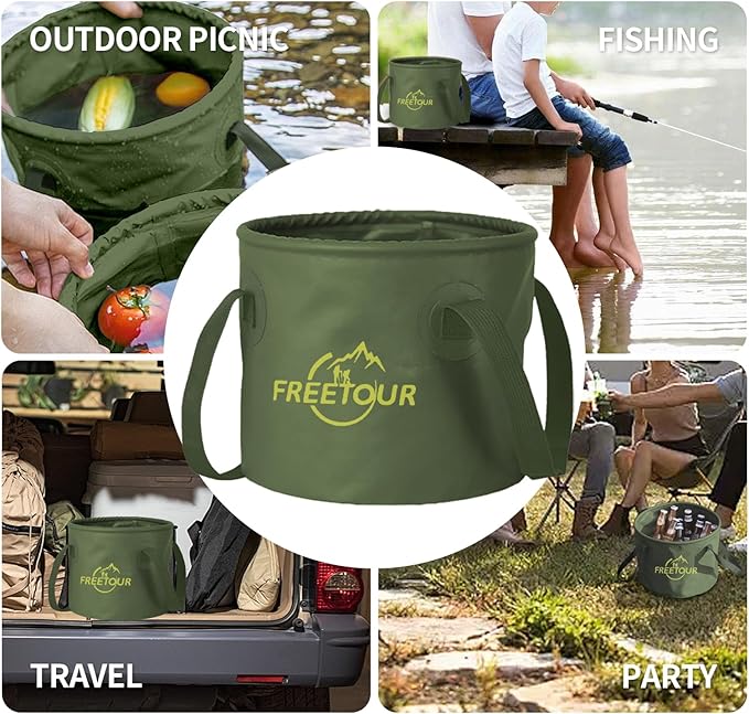 Baiao Collapsible Bucket 5 Gallon, Portable Collapsible Bucket with Handle, Folding Water Container for Fishing Camping Beach Hiking Home Travel Car Washing(Green 20L)