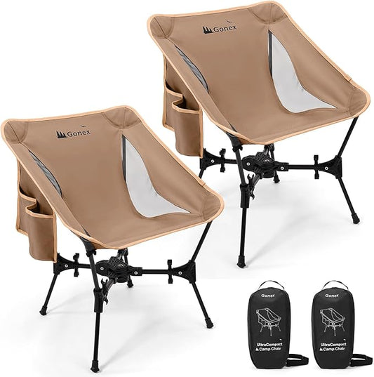 Gonex Portable Camping Chair, The 5th Gen Ultralight Compact Backpacking Foldable Lightweight Folding Chair for Outdoor Camp Hiking Beach Picnic Concert, Supports 330lbs (Khaki, 2 PCS)