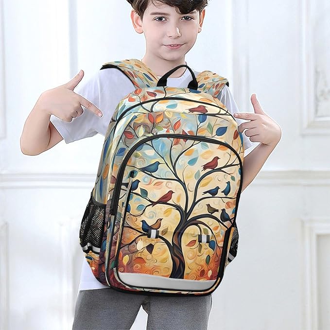 ALAZA Tree of Life Rainbow Birds Laptop Backpack Purse for Women Men School Bag 17 Inch Bookbag Student Boys Girls Travel Casual Daypack