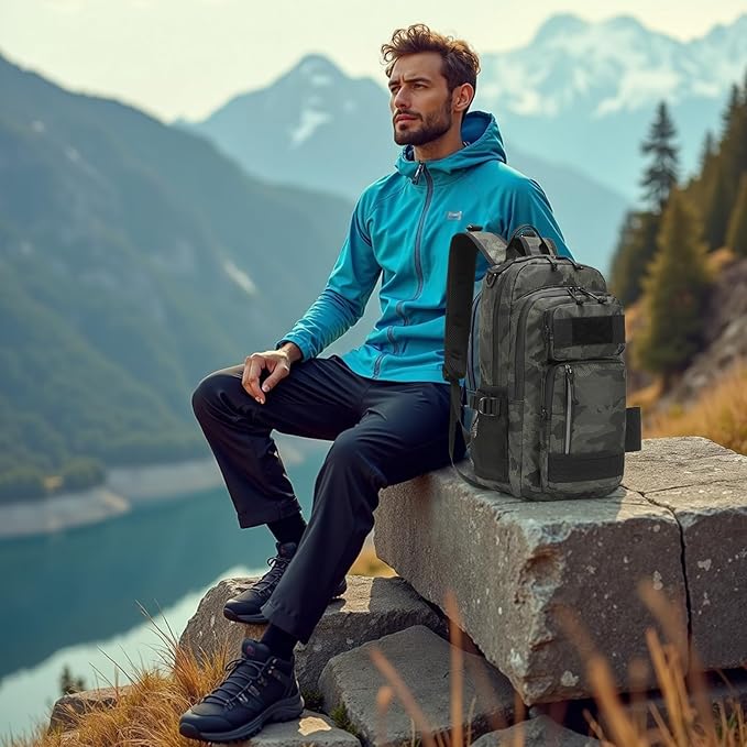 35L Fishing Backpack with Rod Holder, Waterproof Tackle Sling Crossbody Bag with Multi Pocket for Fishing Camping Hunting Hiking, Army Green Camouflage