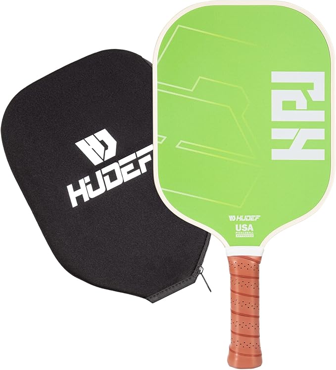 HUDEF USAPA Pickleball Paddles Set: Graphite & Fiberglass Honeycomb Core, 4 Outdoor Balls, PU Leather Carry Bag