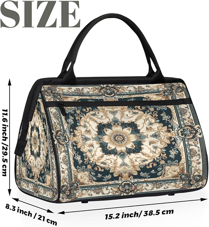 Travel Duffle Bag, White Flower Boho Overnight Weekender Tote Bag for Women Men Waterproof Carry On Luggage with Zipper Lightweight Sport Gym Bag for Traveling Yoga Camping Traveling Gifts