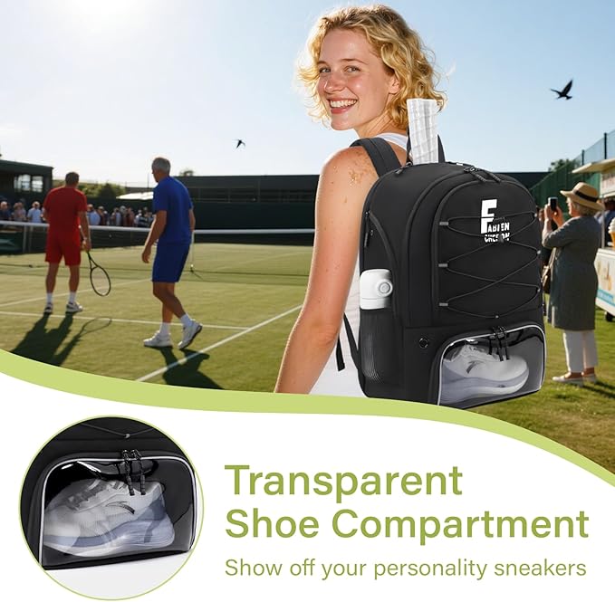 Tennis Bag,Pickleball Bag with Shoe Compartment and Cooler,Fence Hook Design Basketball Backpack for Tennis/Pickleball/Basketball Sport